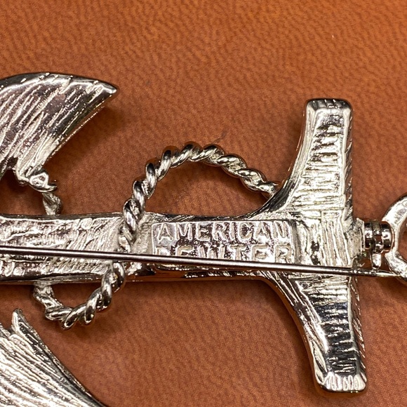 American Pewter Vintage Enamel Red White & Blue Anchor Brooch/Pin - Picture 5 of 9